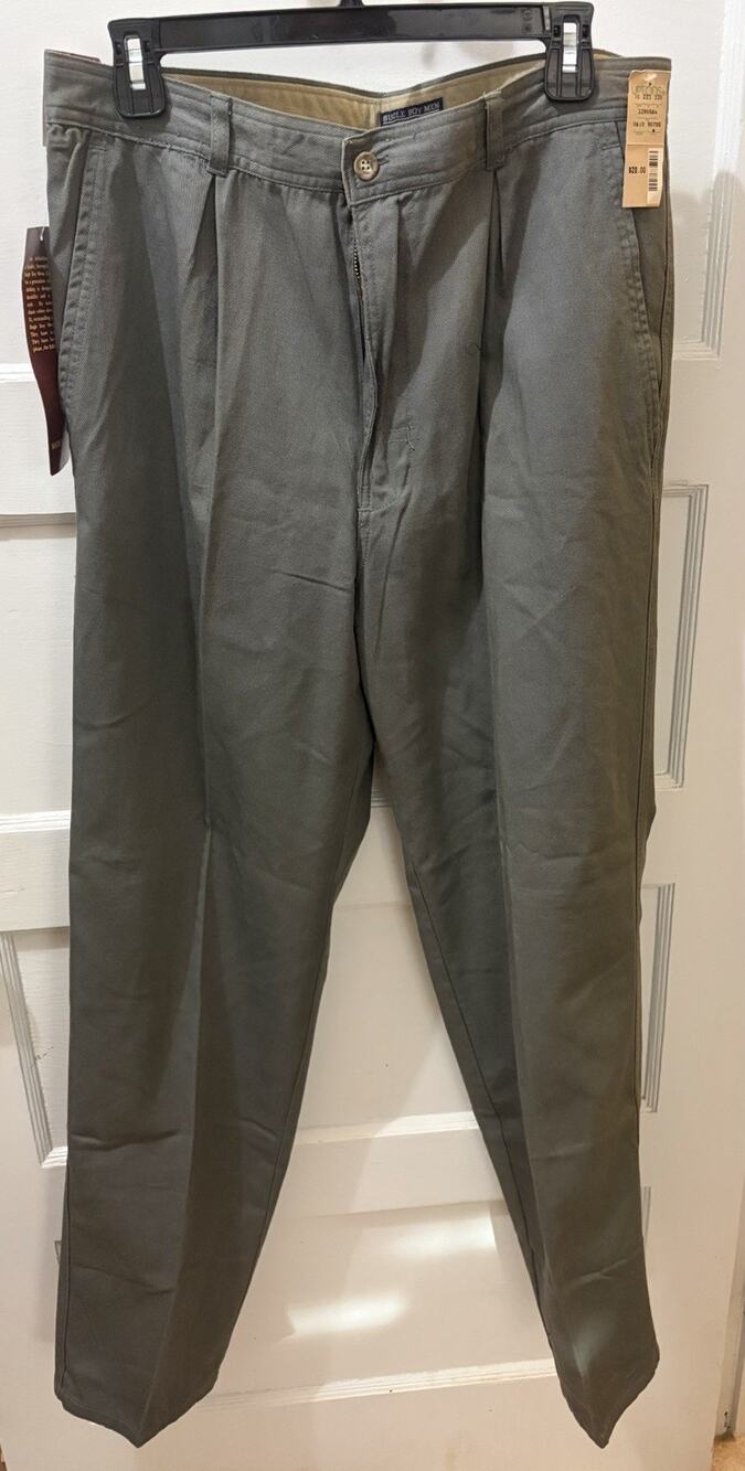 Vintage 90's Bugle Boy Khaki Pants Men's 34x32 Olive Green Double Pleat Cuffed